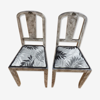 Lot de 2 chaises chic avec dessus tissus motif feuille  en bois de qualité