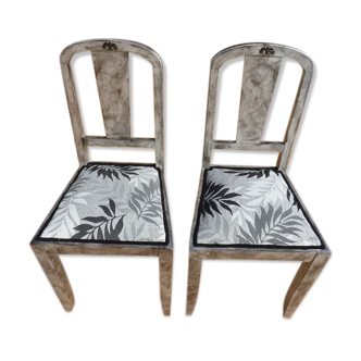Lot de 2 chaises chic avec dessus tissus motif feuille  en bois de qualité