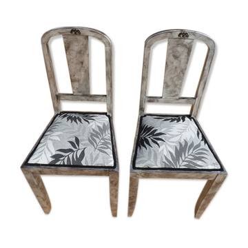 Set of 2 chic chairs with top fabrics patterned wooden leaf quality