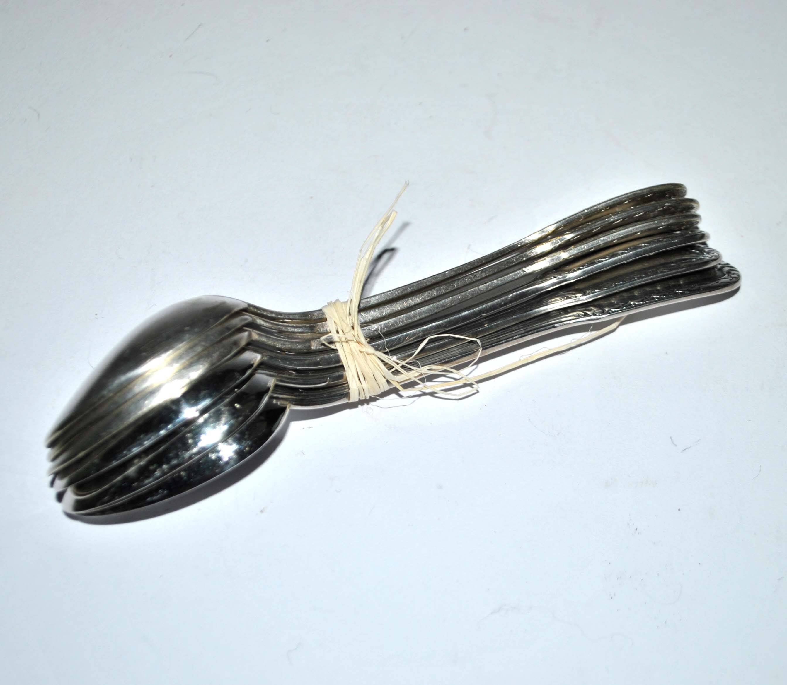 Set of 6 old teaspoons in silver metal - tulip frieze - Goldsmith Boulenger 1900 14cm