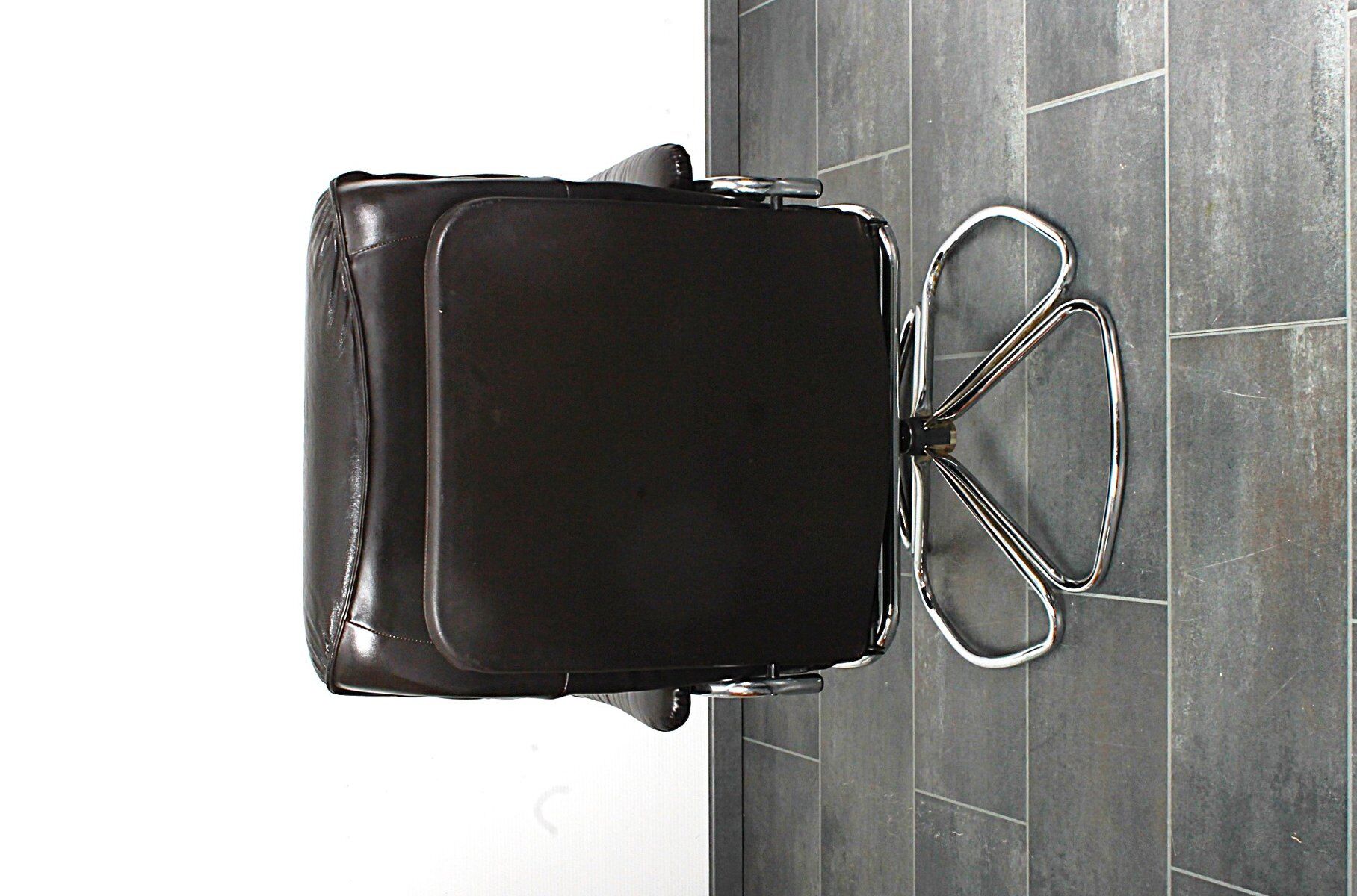 Unico 1970s Dark Brown Leather Lounge Chair and Ottoman Set of 2