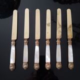 6 couteaux à dessert nacre et vermeil