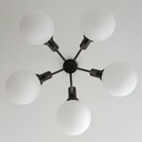 Vintage Wooden Rustic Sputnik / Copper Hanging Lamp /  Chandelier 1970's