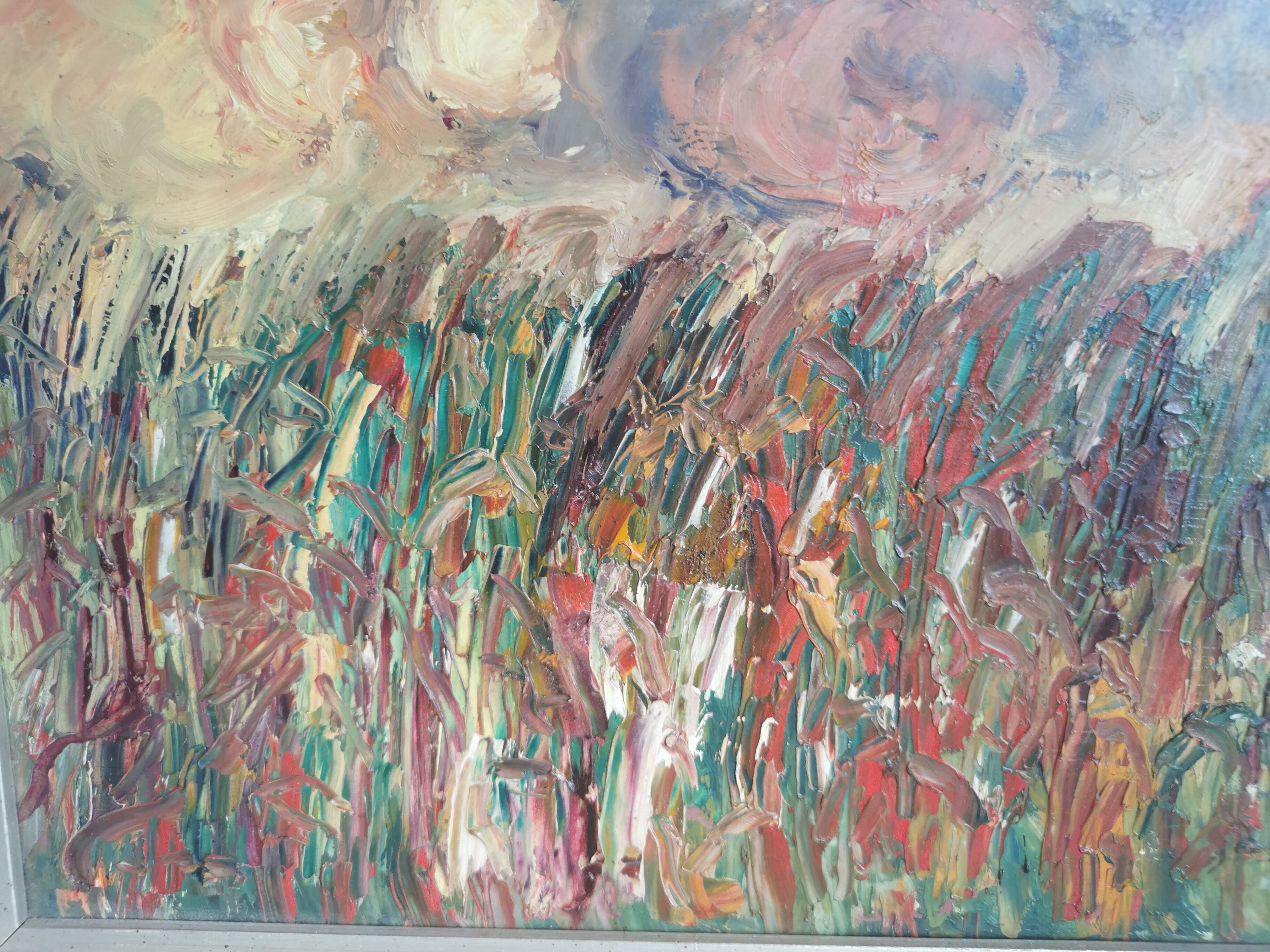 Modern painting, oil on wood panel, color and movement