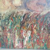 Modern painting, oil on wood panel, color and movement