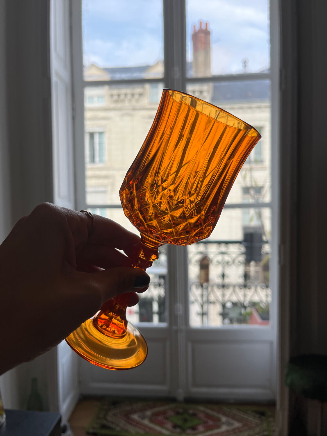 4 orange crystal glasses