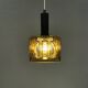 Older square hanging lamp with olive colored outer glass with inner shade of crystal glass