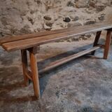 Vintage French oak bench, rustic wooden bench, France 1950s.