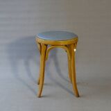 Baumann low stool, circa 1950/60, leatherette seat, curved wood