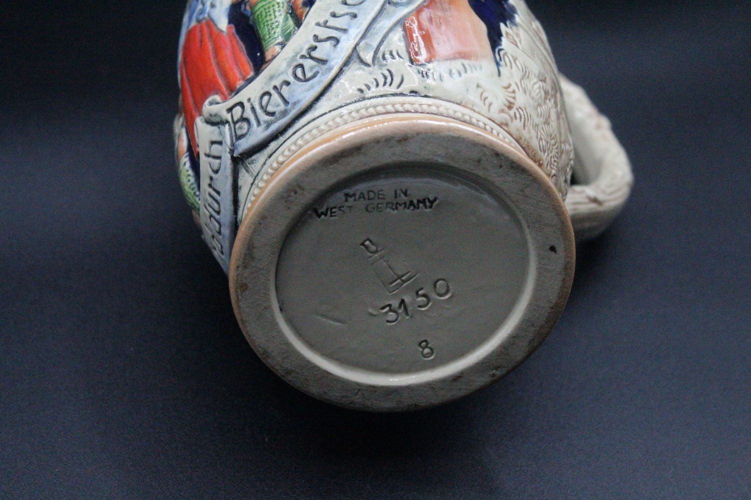 West Germany beer stein mug with lid vintage marzi remy, middle century modern mcm drinkware