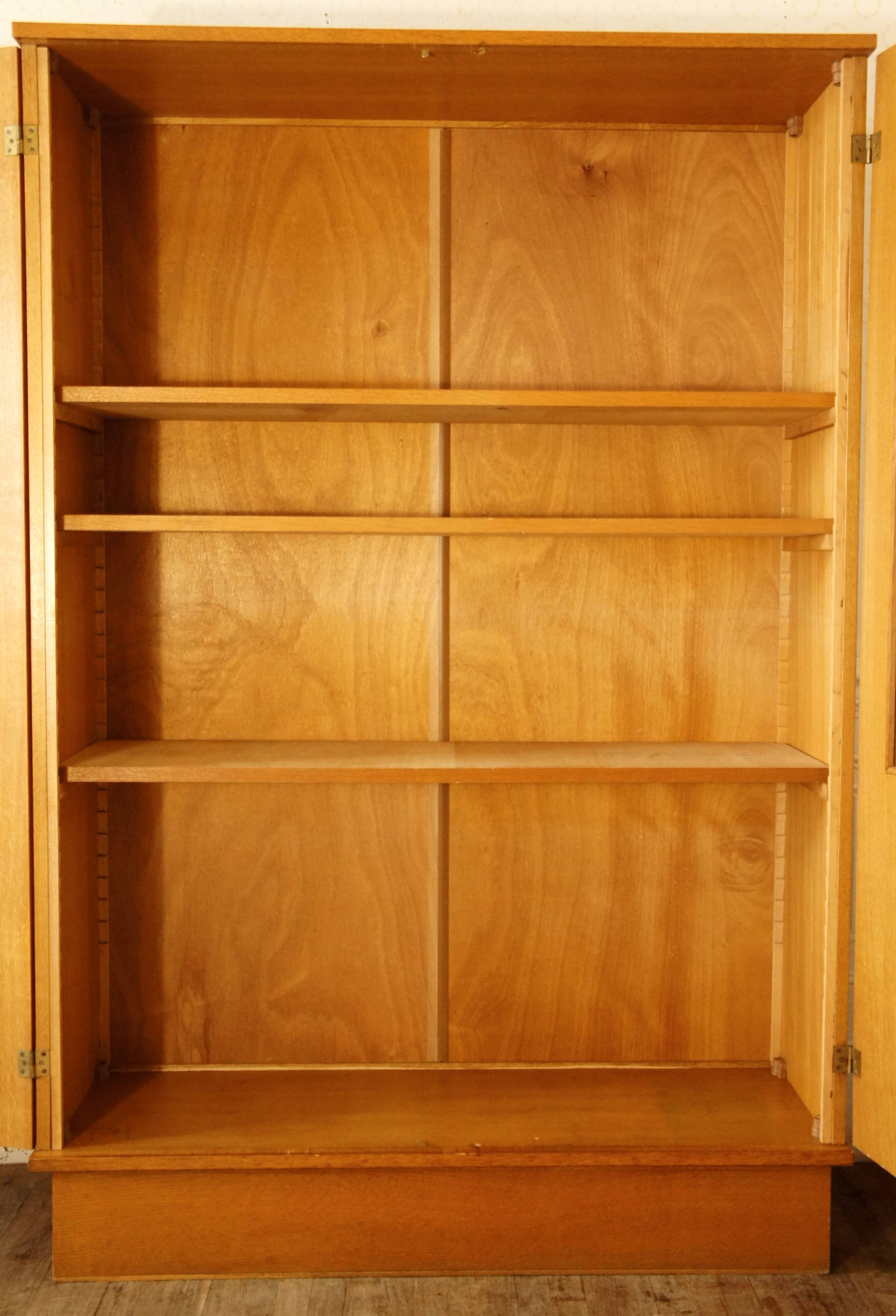 Modernist glass library in blond wood 1960