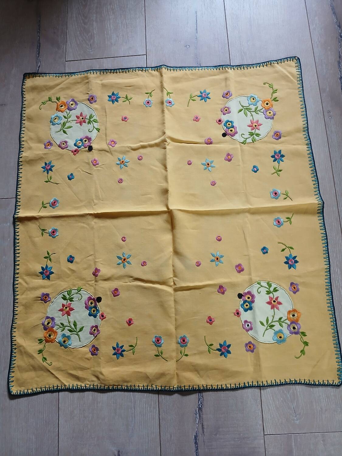 Small antique embroidered tea tablecloth