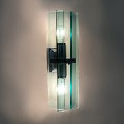 Stainless steel wall lamp and bluish glass, 2 lights, Veca 1960