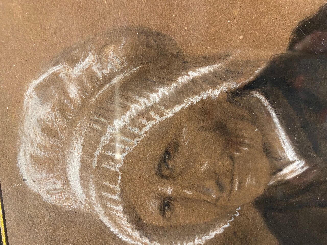 Old painting, portrait of a Breton woman with a white headdress at the end of the nineteenth century
