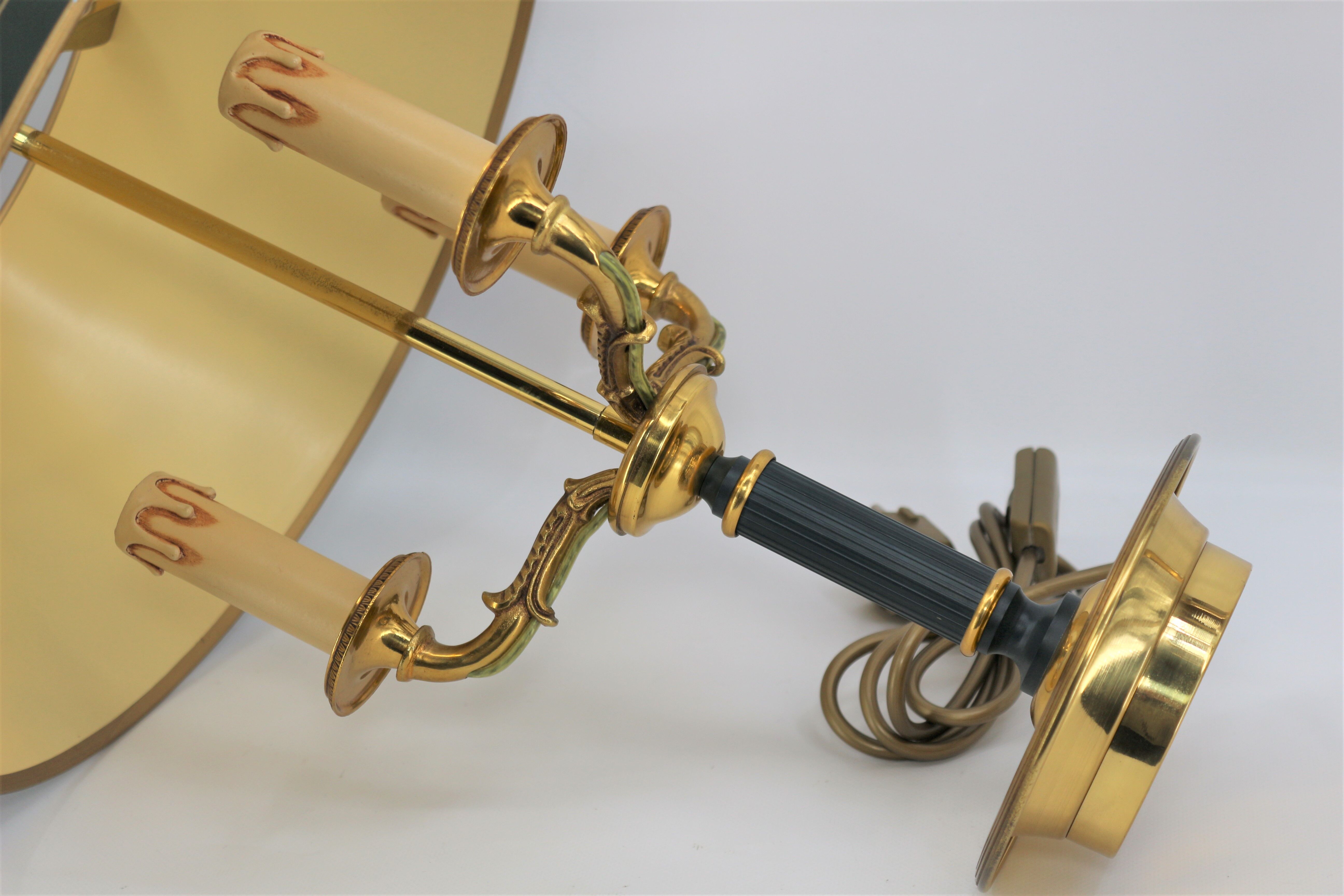 Empire style bronze hot water bottle lamp three lights and lacquered lampshade Lucien Gau