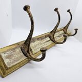 Solid teak coat hook with 3 double cast iron hooks