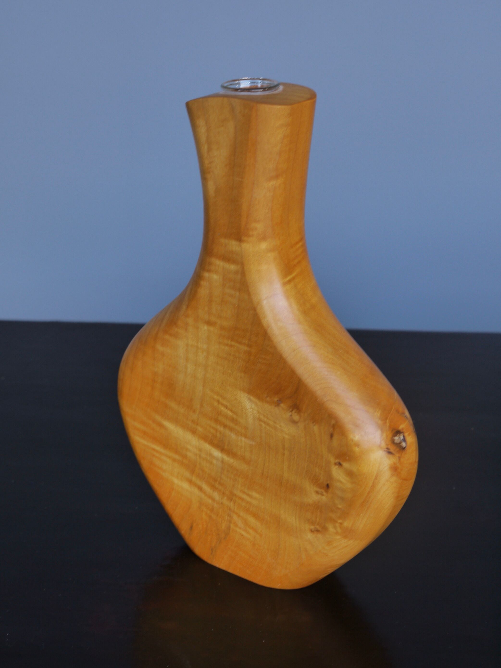 Maple Wood and Glass Sculptural Vase, 1980
