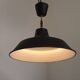 French Vintage 1950s Industrial Light In Black Metal White Enamal & Brass