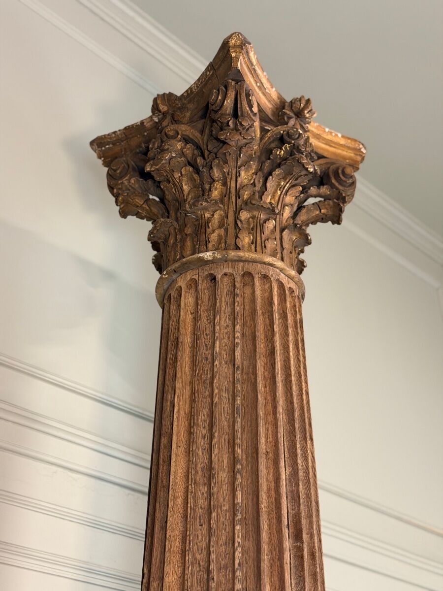 Carved oak column, fluted shaft and Corinthian capital, 18th century