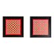 Pair of panels in red and gold straw marquetry. Contemporary.