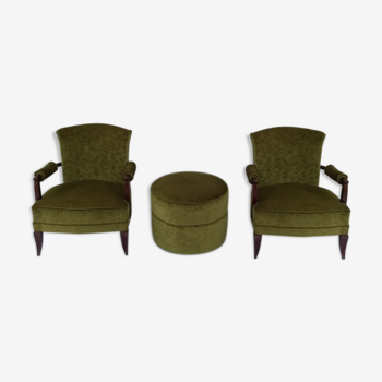 Set of 2 armchairs and ottoman 1940