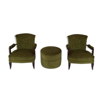 Set of 2 armchairs and ottoman 1940
