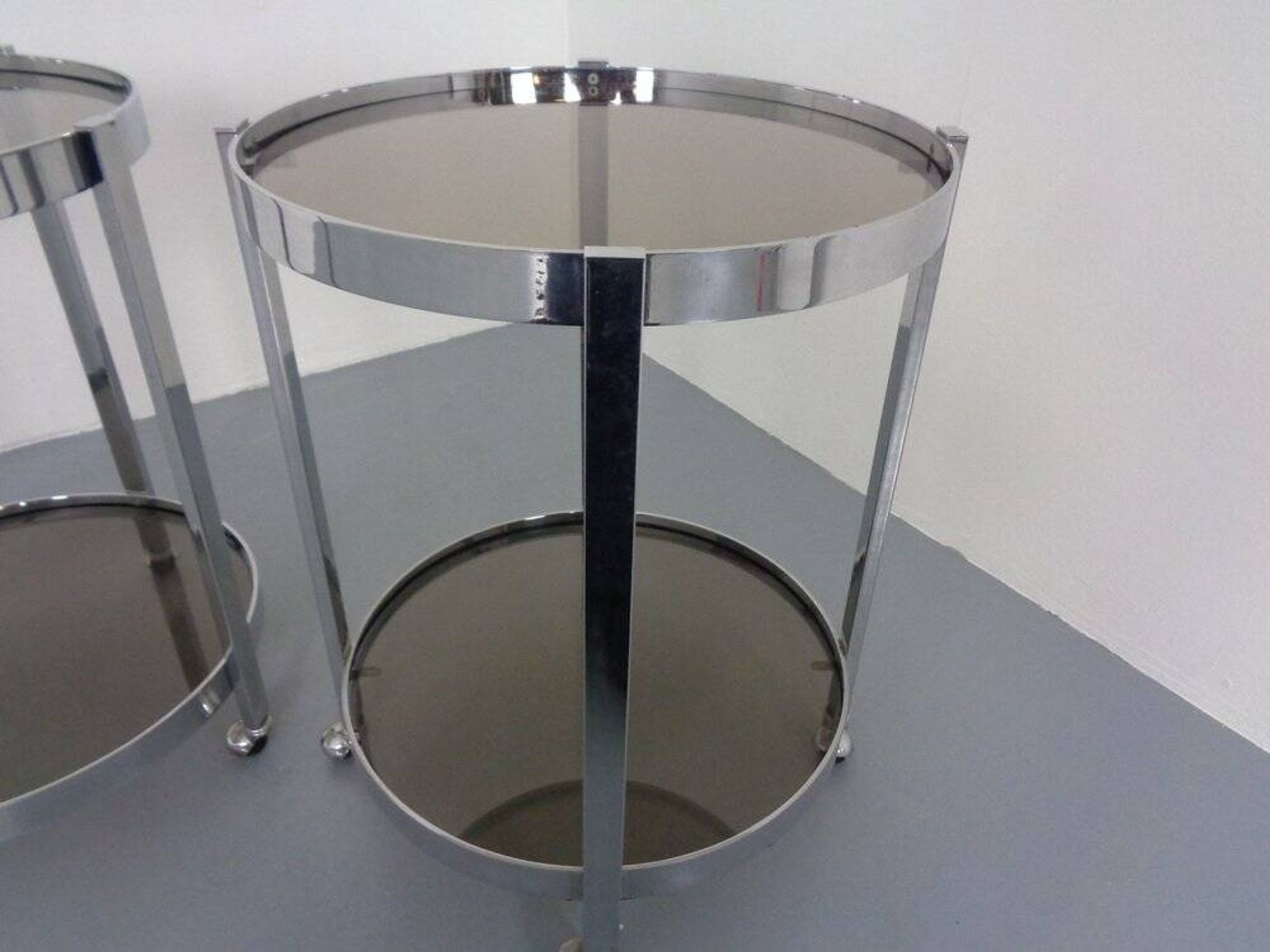 Mid-Century Glass & Metal Serving Bar Carts, 1960s, Set of 2