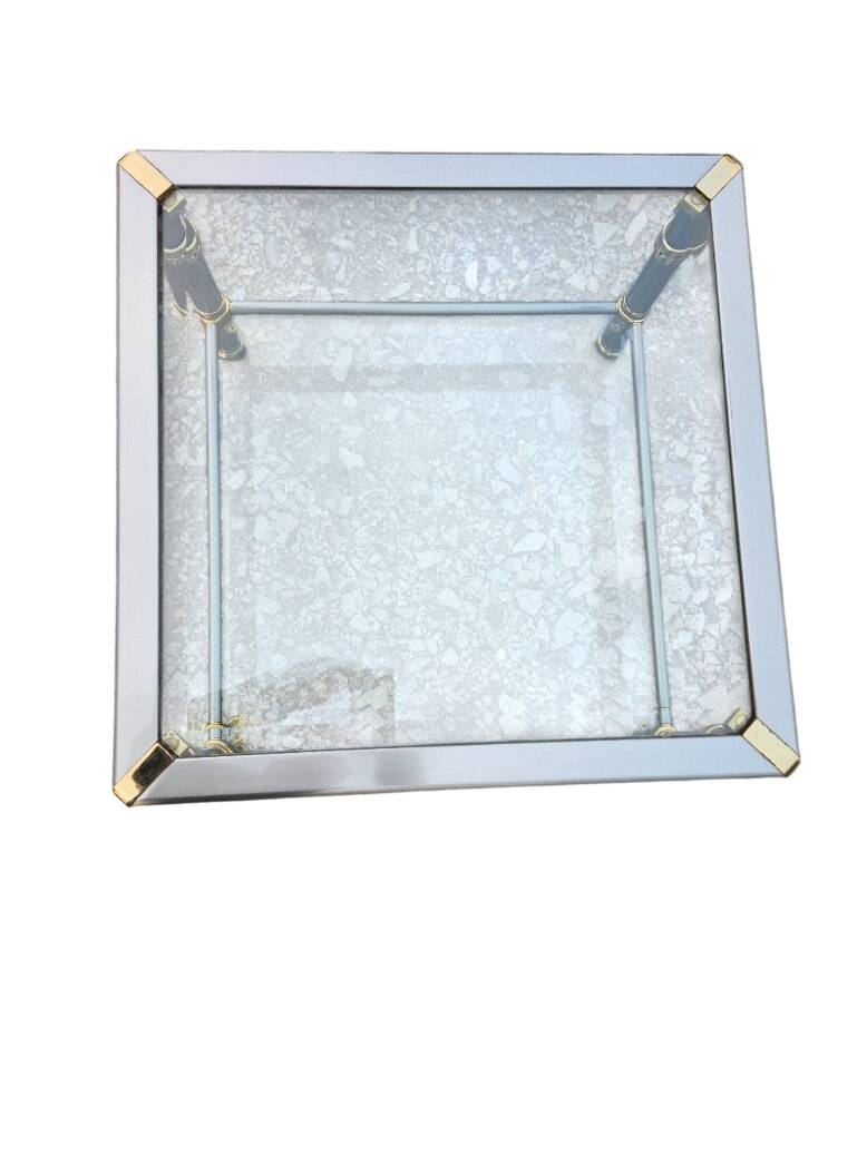 Hollywood Regency side table 1970 brushed metal and gold