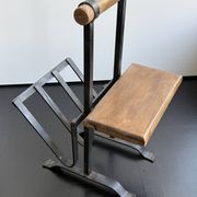 Brutalist wrought iron magazine rack with shelf, 1950s