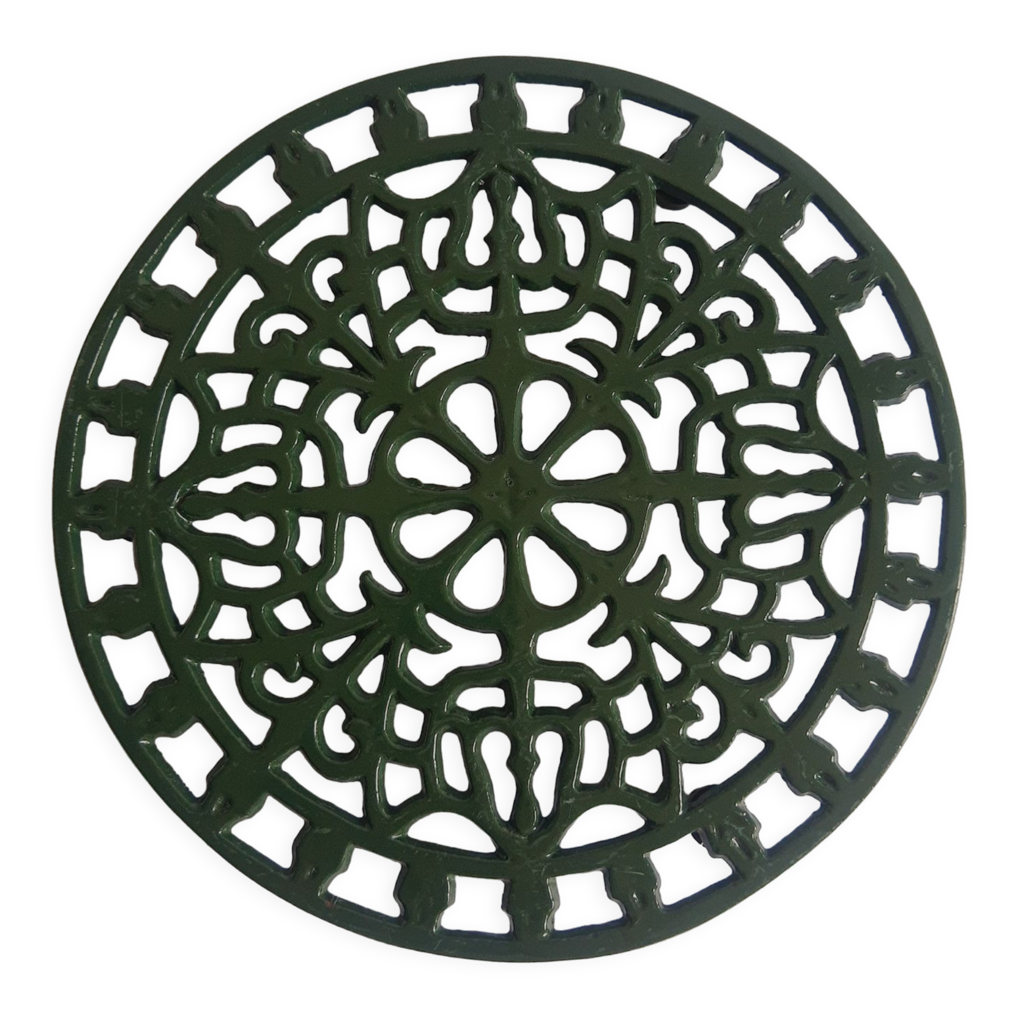 Vintage green cast iron trivet
