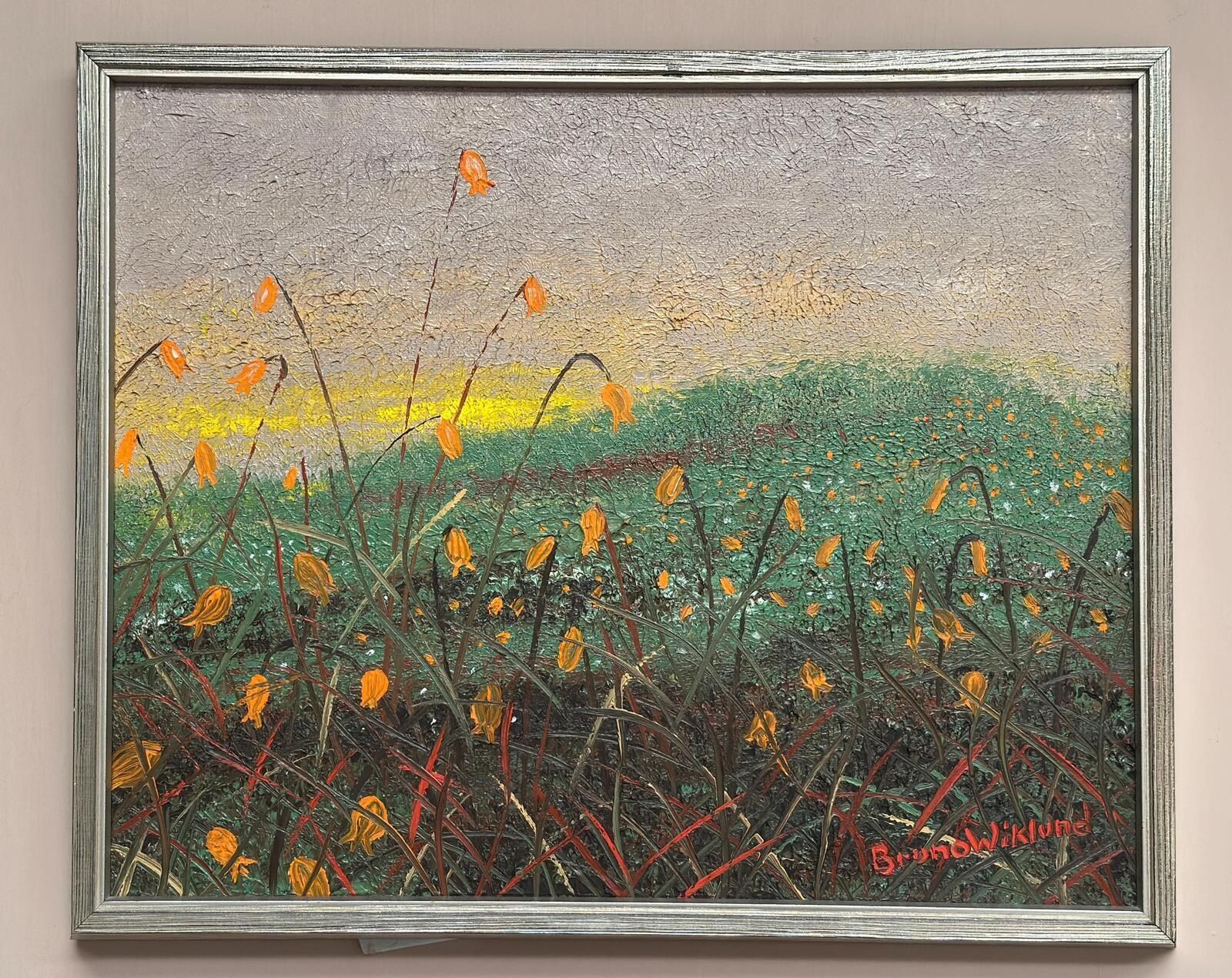 Original Swedish Oil On Canvas – “Bryum Argenteum” By Bruno Wiklund – Dated 1985 – Vintage & Framed – 45 × 37 Cm (17.7" × 14.6")