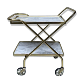 Desserte pliante or jaune et marbre vintage