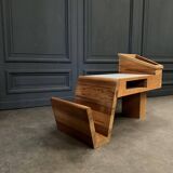 Table basse 1970 en pin bois laminé blanc avec porte-revues