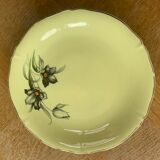 Cake set in yellow earthenware pattern black tulips ceranord Saint-Amand Vintage