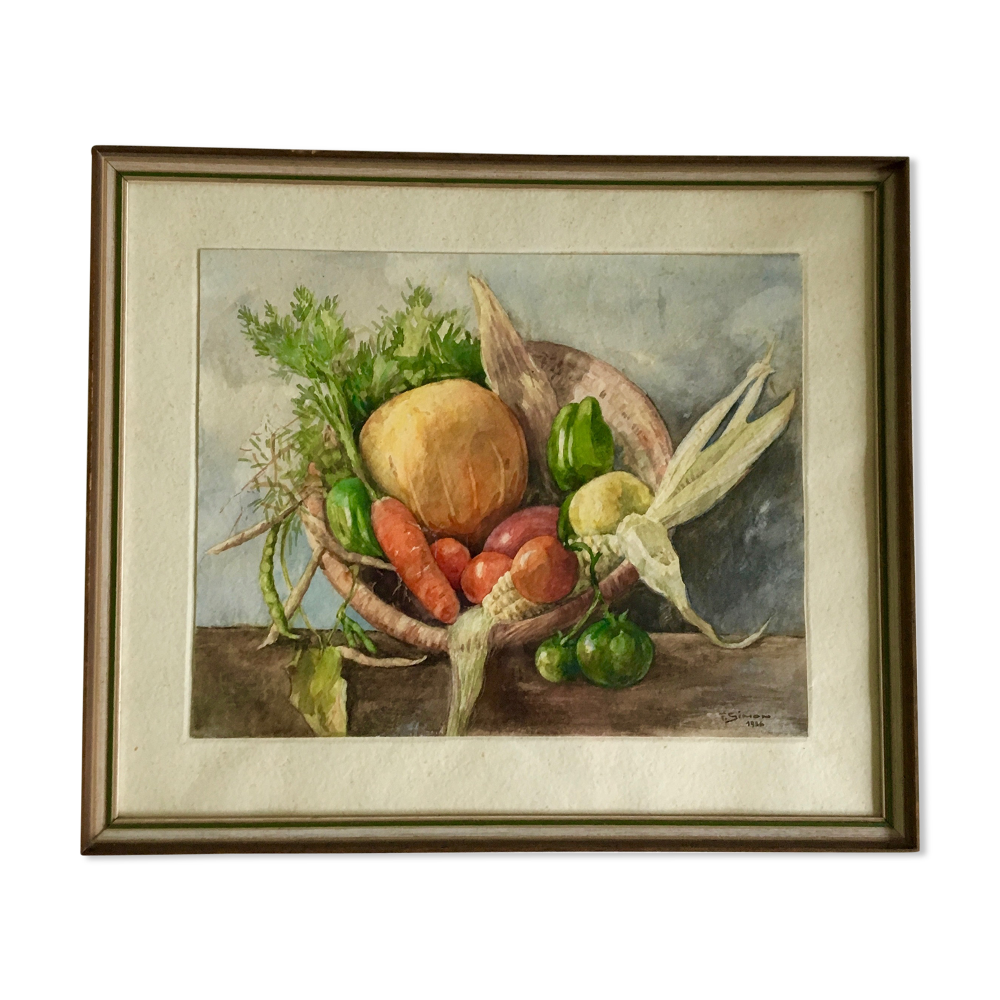 Still life water color painting of vegetables, 1952