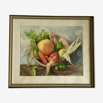 Nature morte eau couleur peinture de légumes, 1952