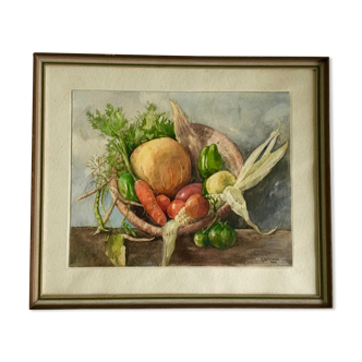 Nature morte eau couleur peinture de légumes, 1952