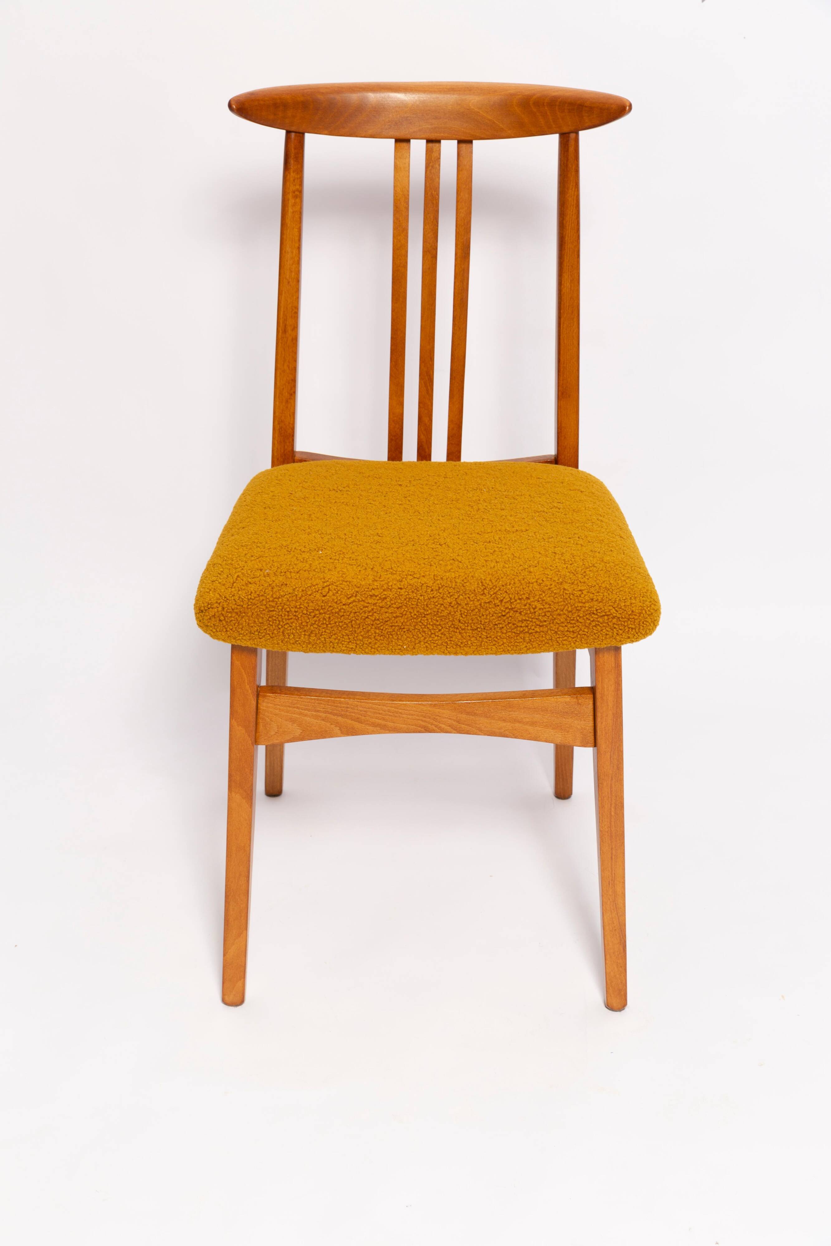 Ochre Bouclé Chair Mid-Century, Medium Wood, M. Zielinski, Europe 1960s