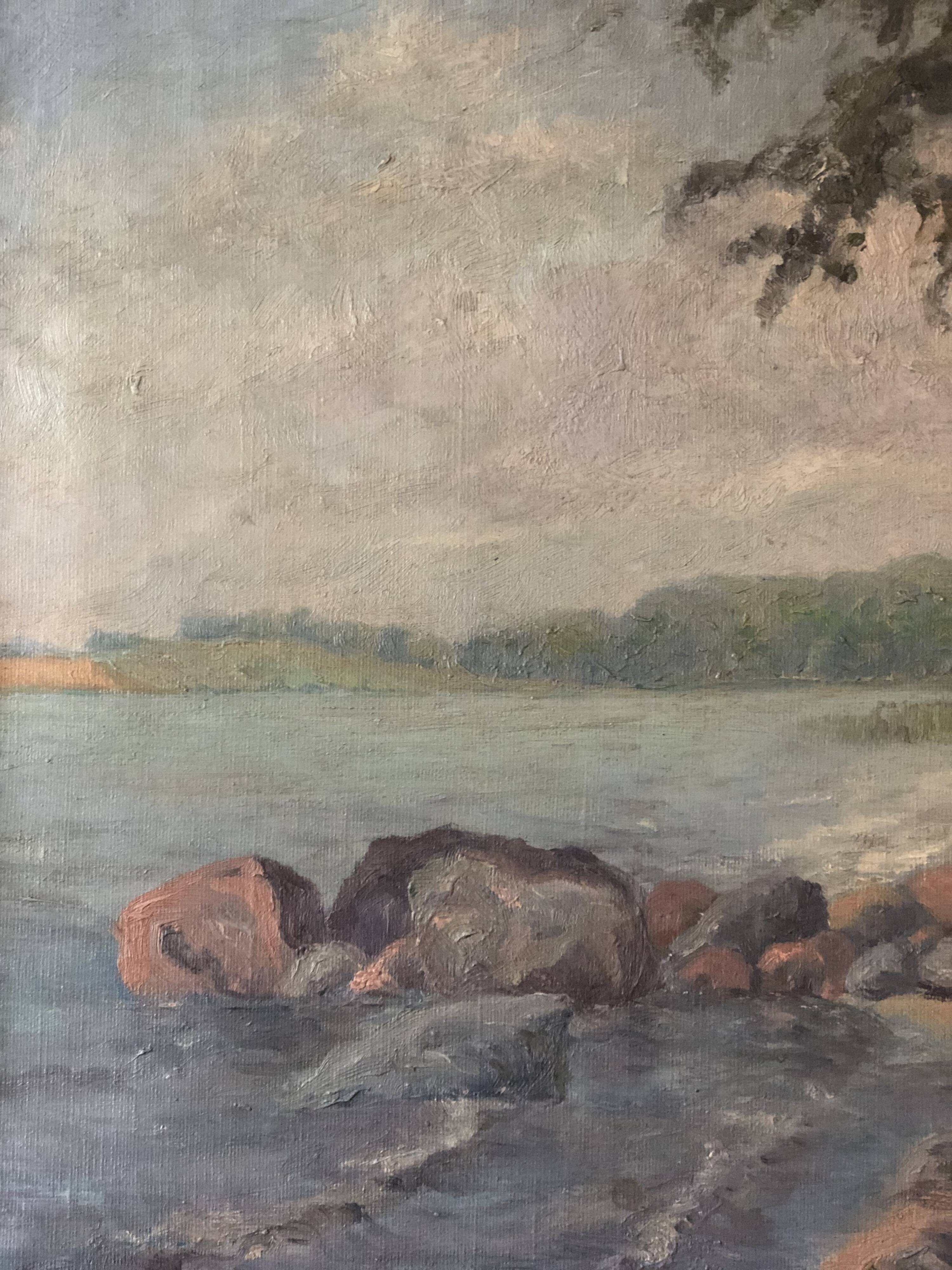 Large Vintage Sea Landscape Original Oil Painting, circa 1923