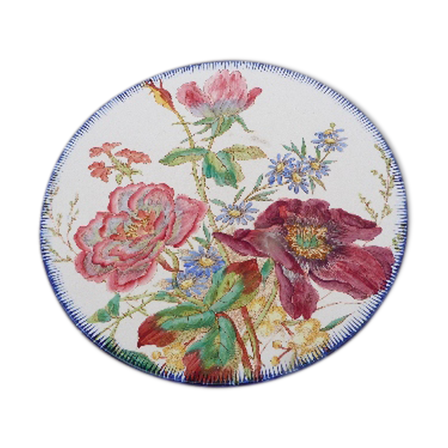 Large dish in faience Longchamp iron earth Flowers