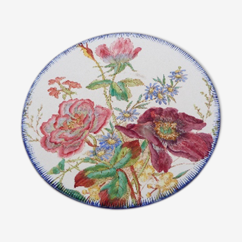 Plat en faience Longchamp terre de fer Fleurs