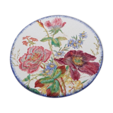 Large dish in faience Longchamp iron earth Flowers