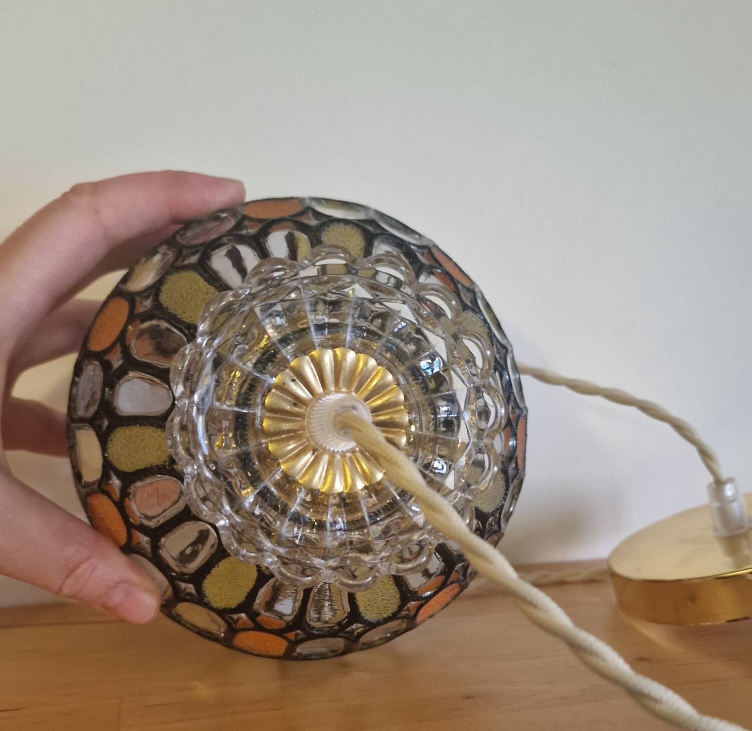 Vintage globe pendant light with stained glass effect