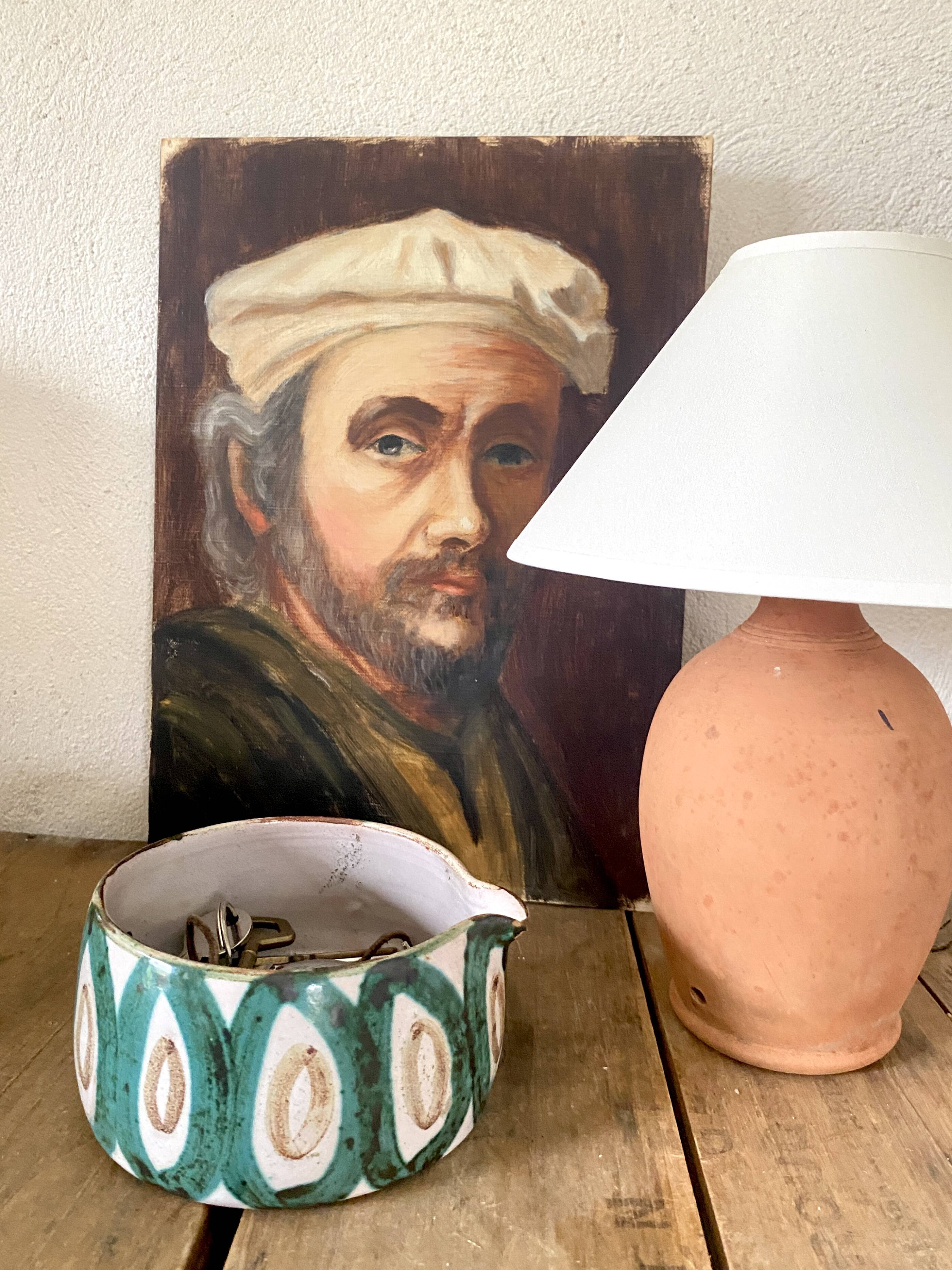 Terracotta lamp, new 2M fabric cable, cotton lampshade