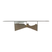 Vintage coffee table by Léon Rosen for Pace Collection all in tempered glass and brass 1970