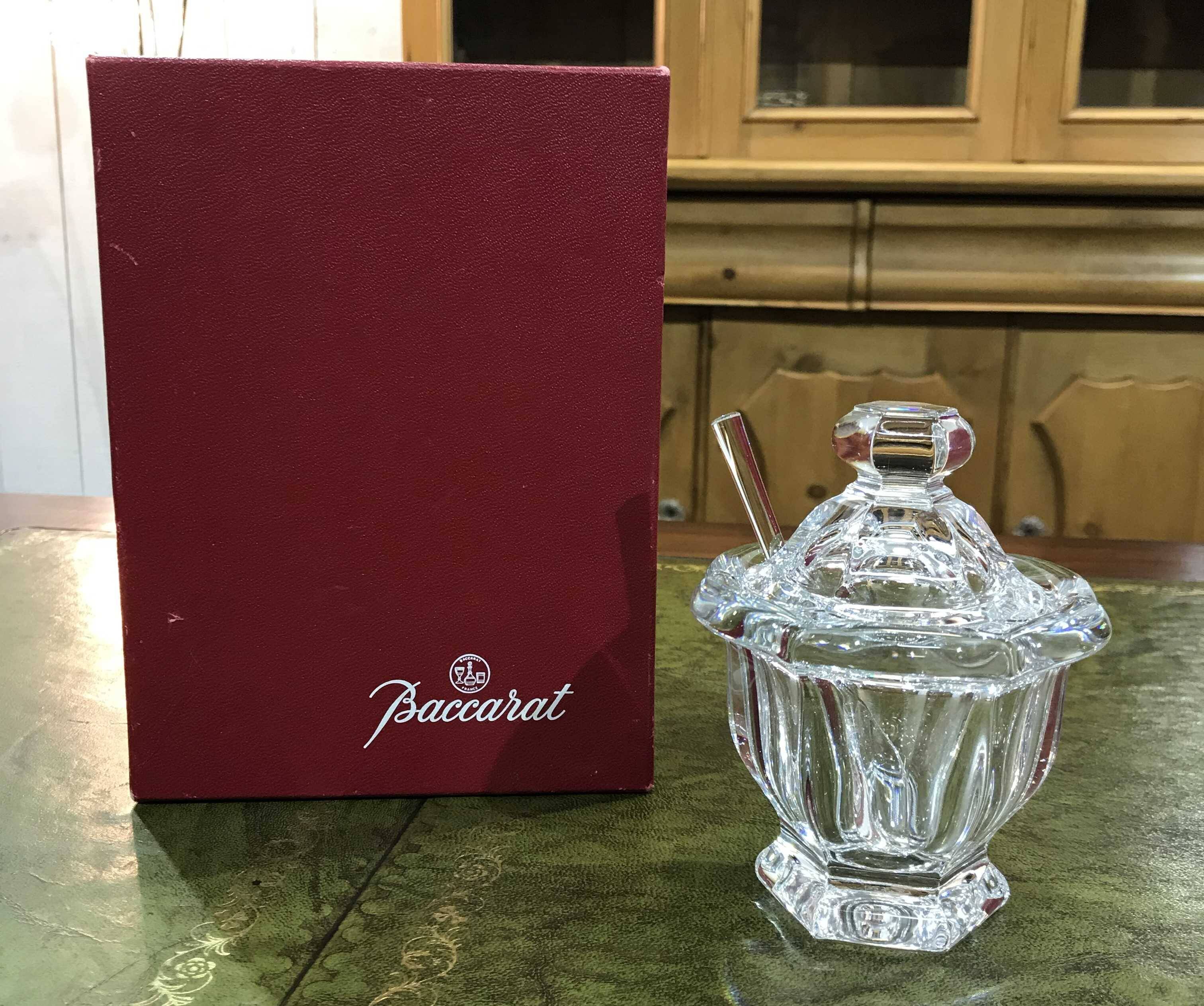 Baccarat crystal mustard pot and spoon