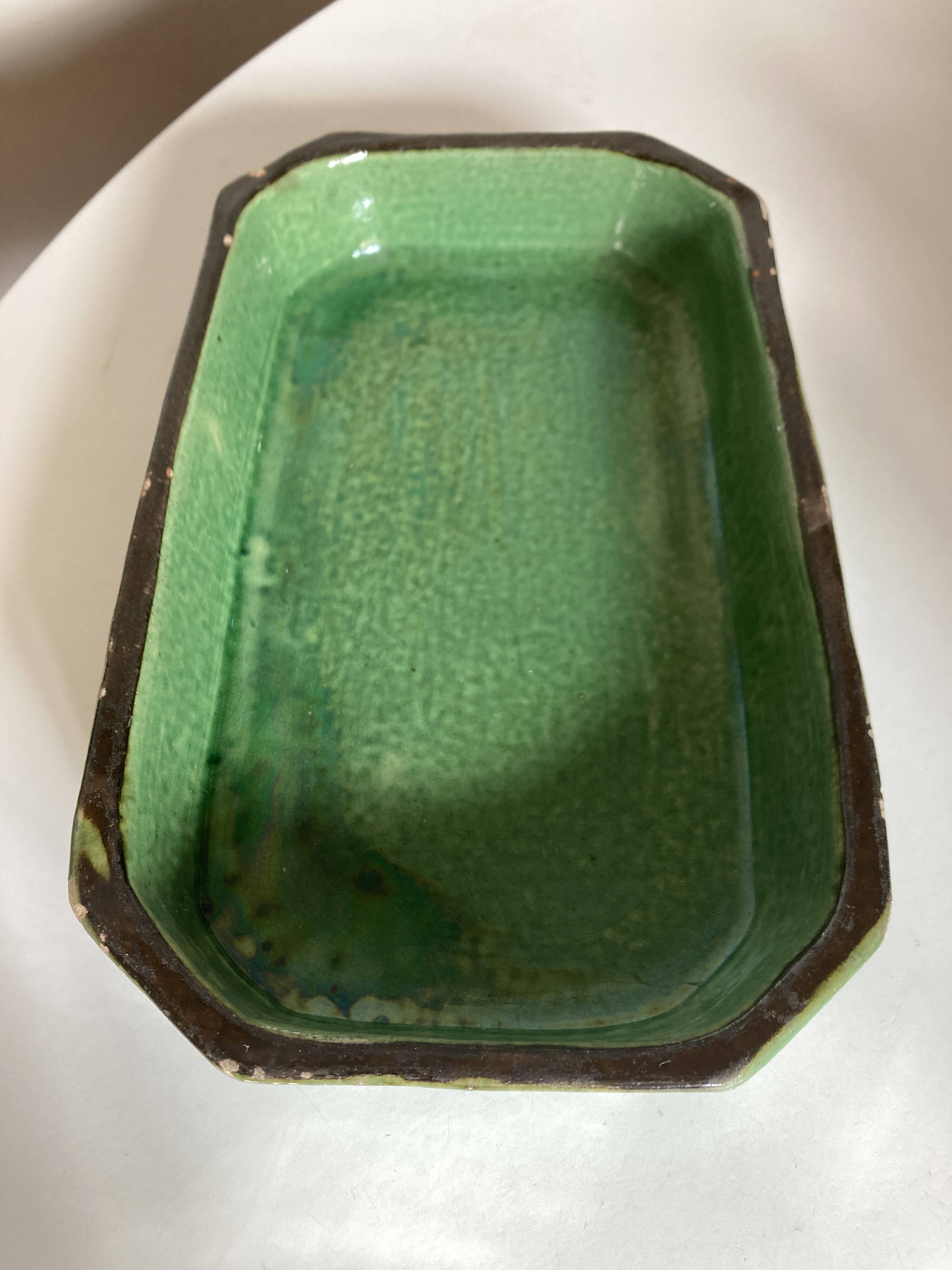 Glazed earthenware dish Aegitna Vallauris green centrepiece 1860