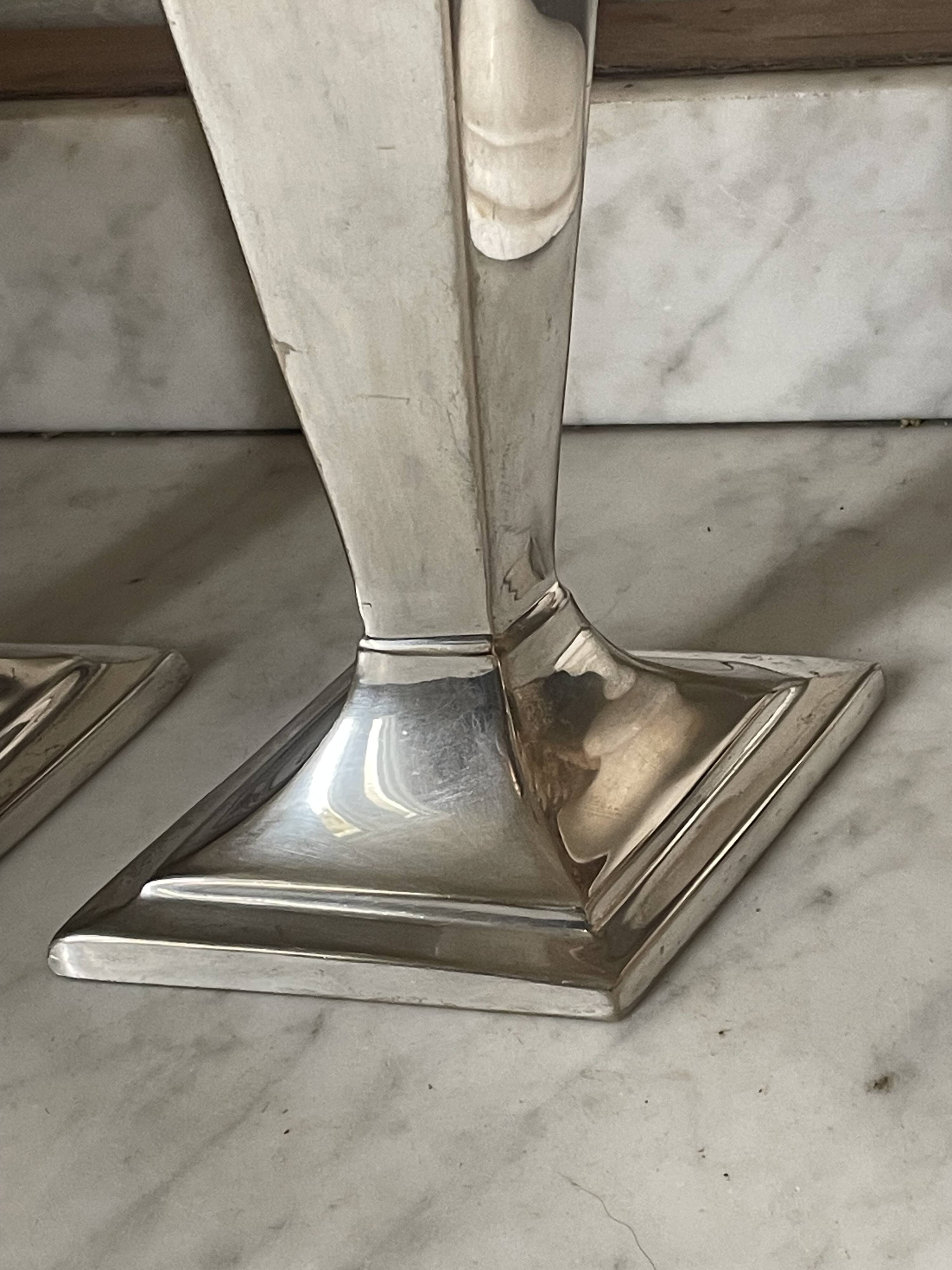 Pair of Art Deco silver-plated candlesticks 38.5cm