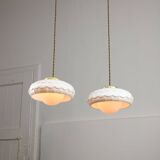 Mid-Century Italian Ceramic & Brass Pendant Lamps, Set of 2