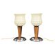 Pair of Italian Opaline Glass, Wood and Chrome Table Lamps, 1950s